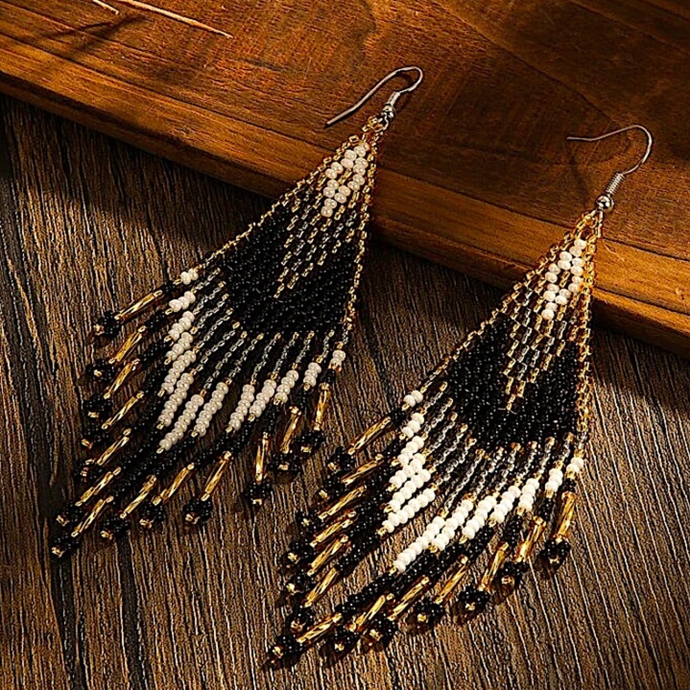 Bohemian Style Tassel Earrings with Glass Beads Dangle Earrings Vibrant